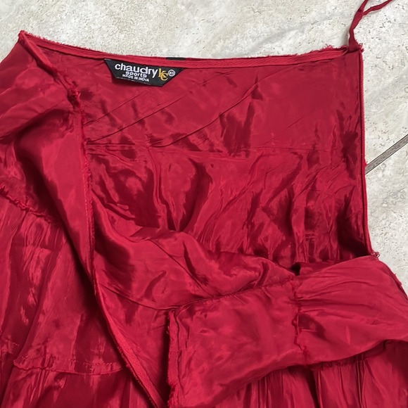 Red Retro Crinkled Tiered Long Maxi Fall Skit Size Small - Picture 5 of 8